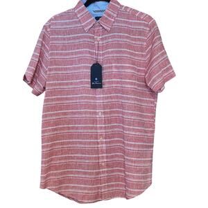 Ben Sherman Button-down Shirt Linen Blend Striped Red & White sz M NWT